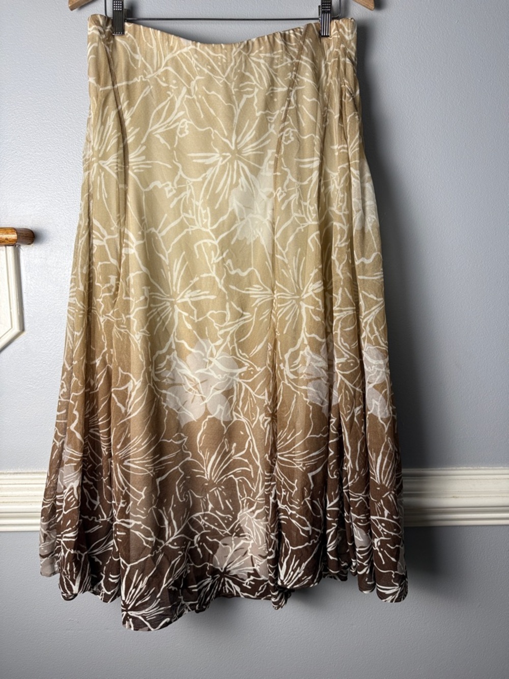 Coldwater Creek Beige and Brown Floral Circle Skirt